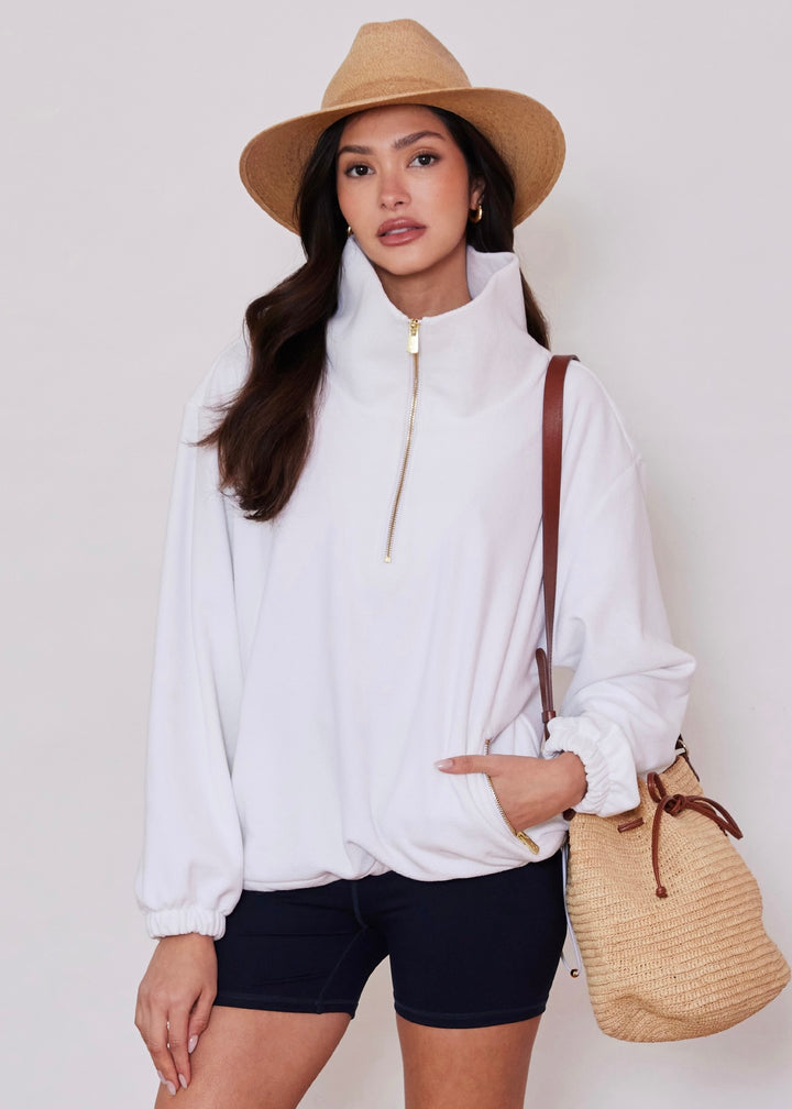 Hartley Pullover in Terry Fleece (White with Placed Flag)