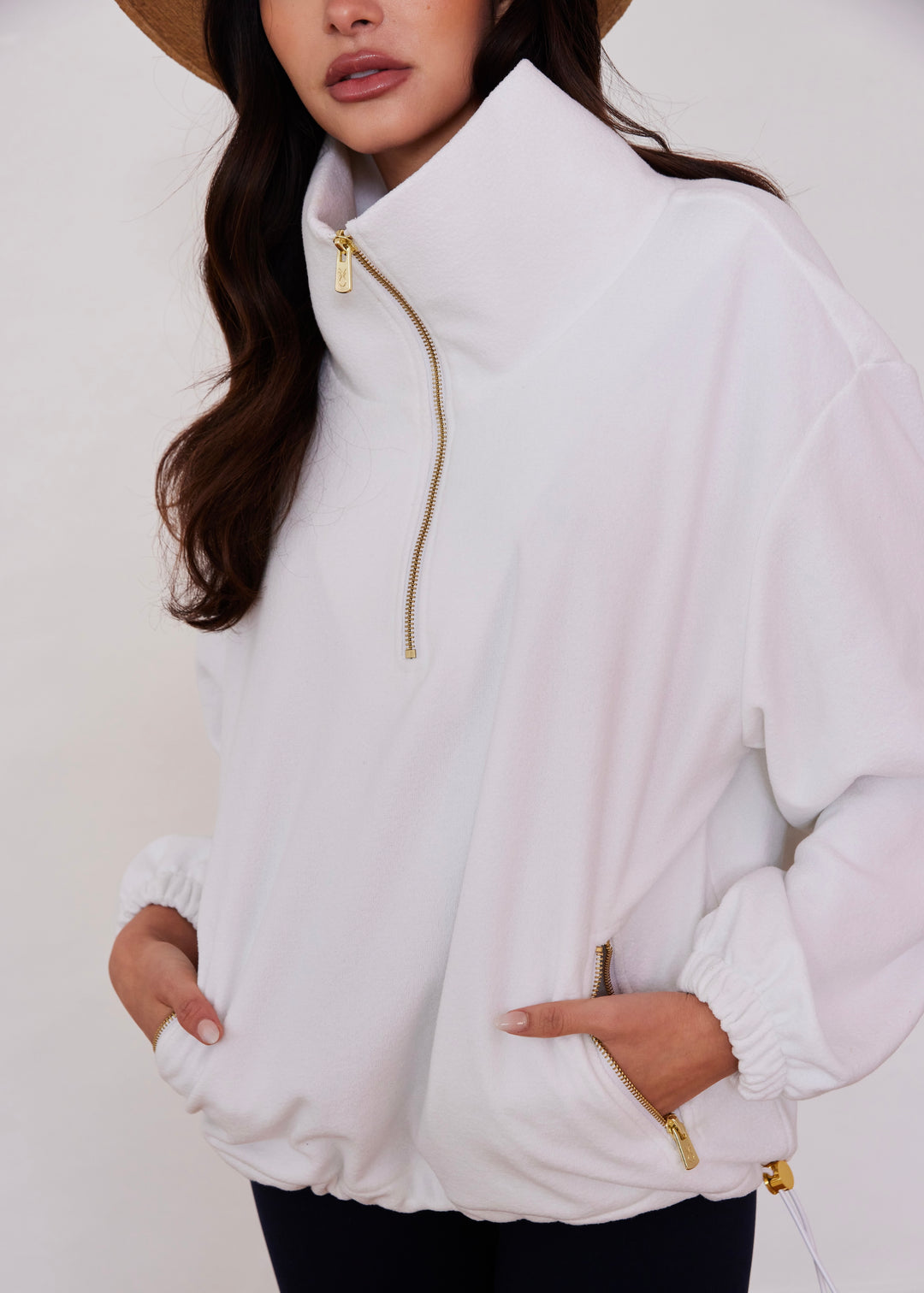 Hartley Pullover in Terry Fleece (White with Placed Flag)