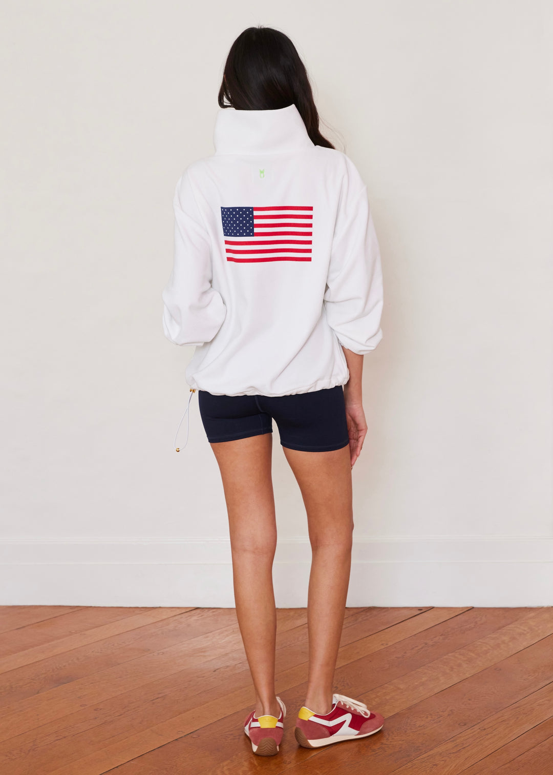 Hartley Pullover in Terry Fleece (White with Placed Flag)