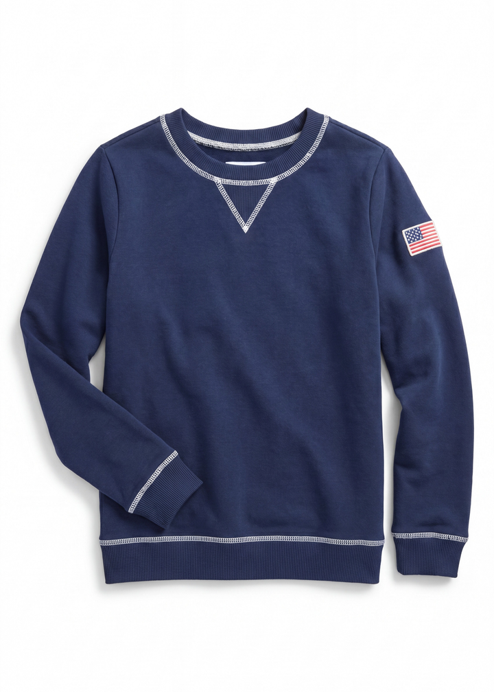 Kids Charley Sweatshirt in French Terry (Navy with American Flag)