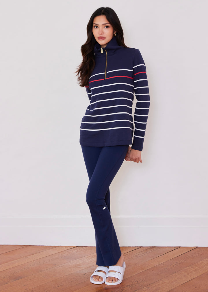 Manchester Pullover in French Terry (Navy with Americana Placed Stripe)