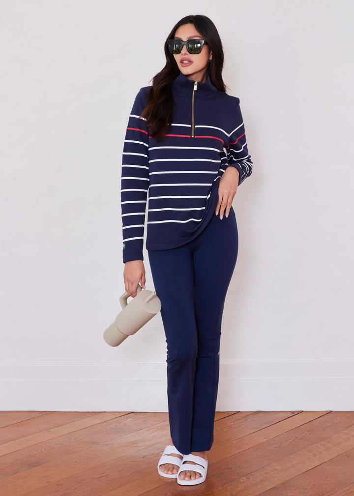 Manchester Pullover in French Terry (Navy with Americana Placed Stripe)