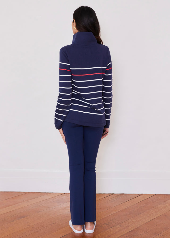 Manchester Pullover in French Terry (Navy with Americana Placed Stripe)
