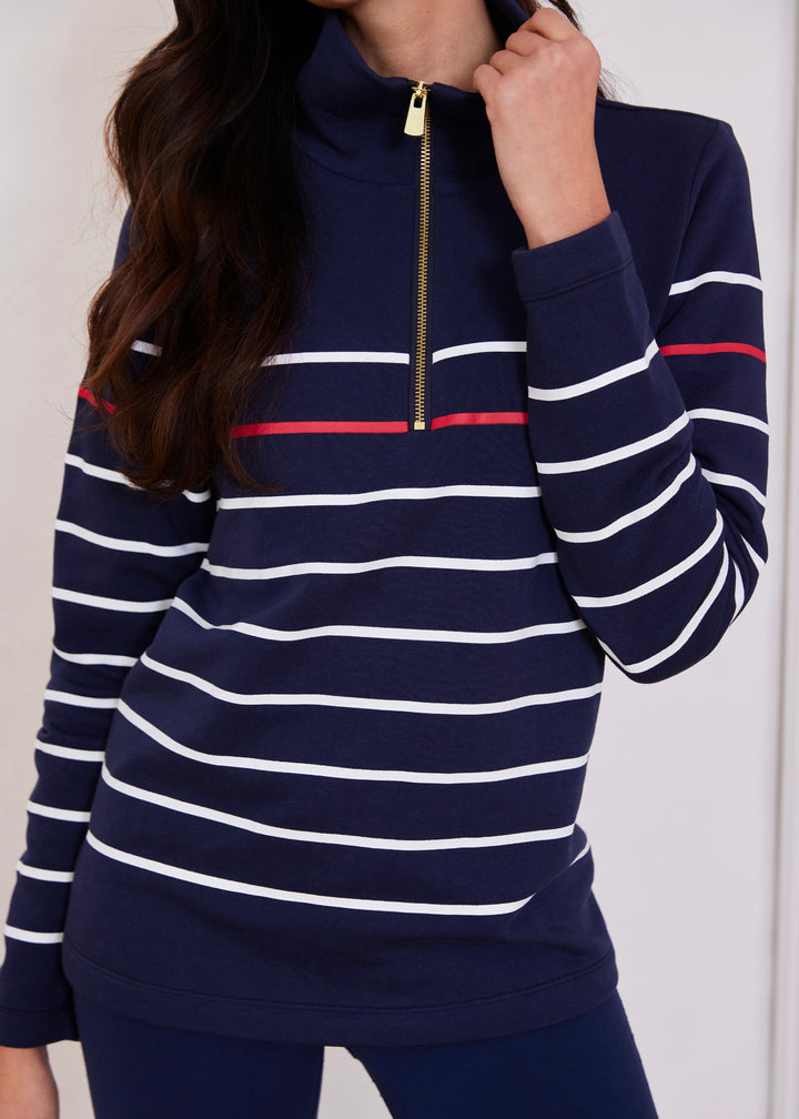 Manchester Pullover in French Terry (Navy with Americana Placed Stripe)