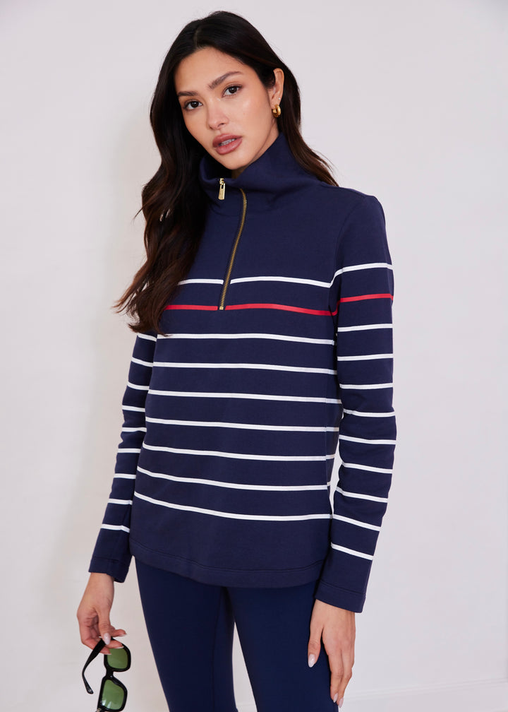 Manchester Pullover in French Terry (Navy with Americana Placed Stripe)