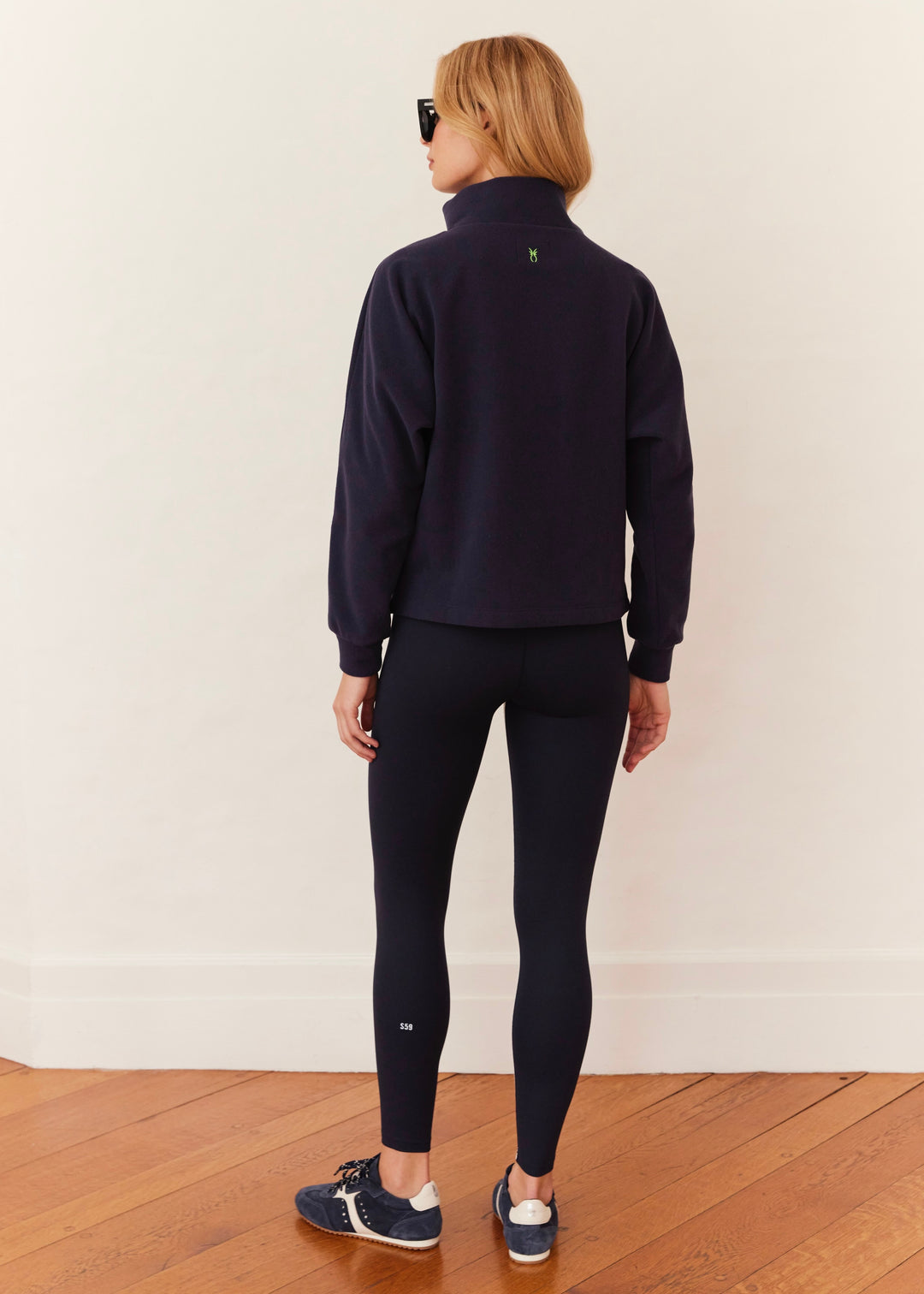 Marion Zip Pullover in Terry Fleece (Navy with Prism Pink and Jelly Bean Stripe)