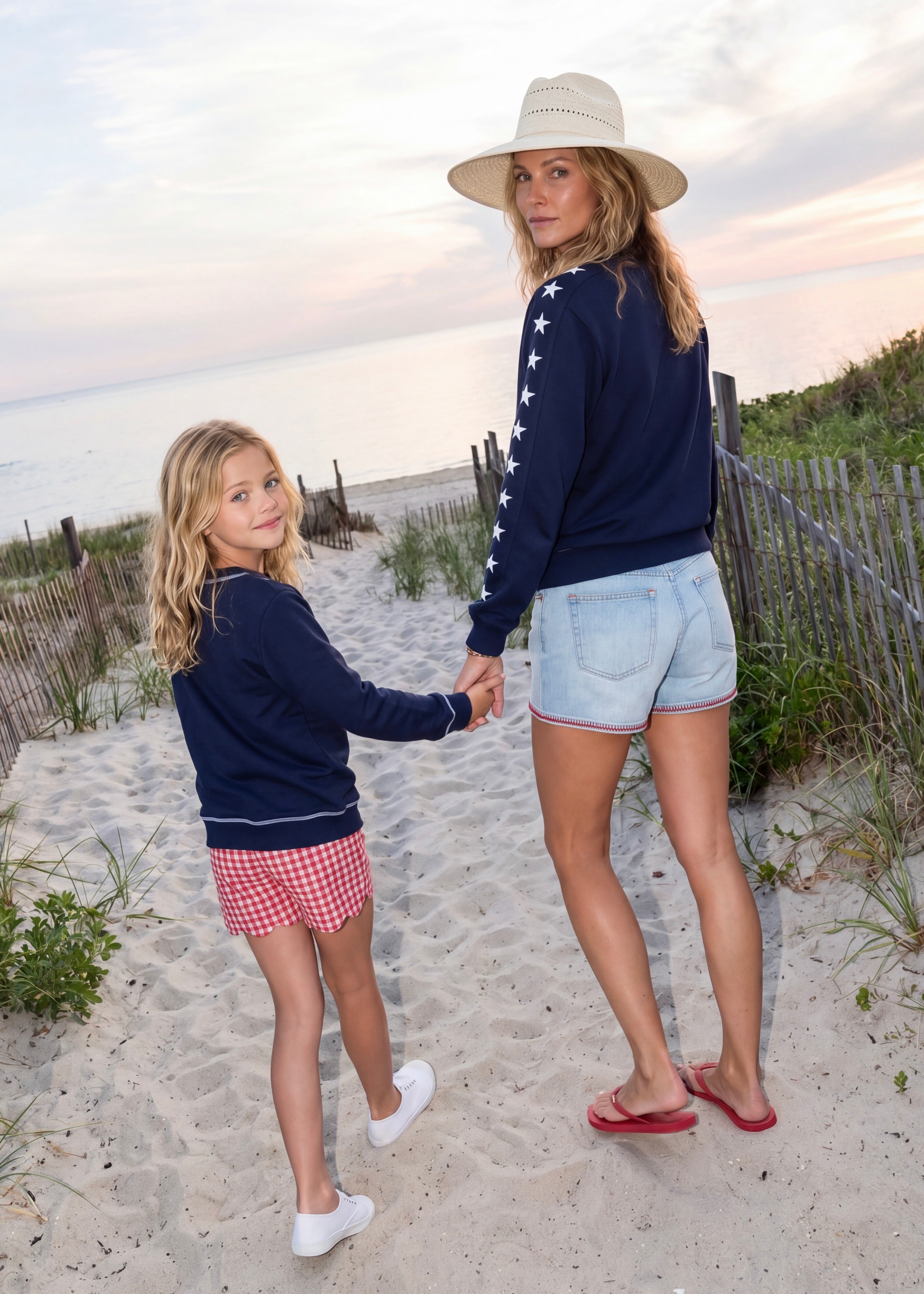 WHENEVER YOU CALL スウェット、ポーチ Kids Charley Sweatshirt in French Terry (Navy with American Flag