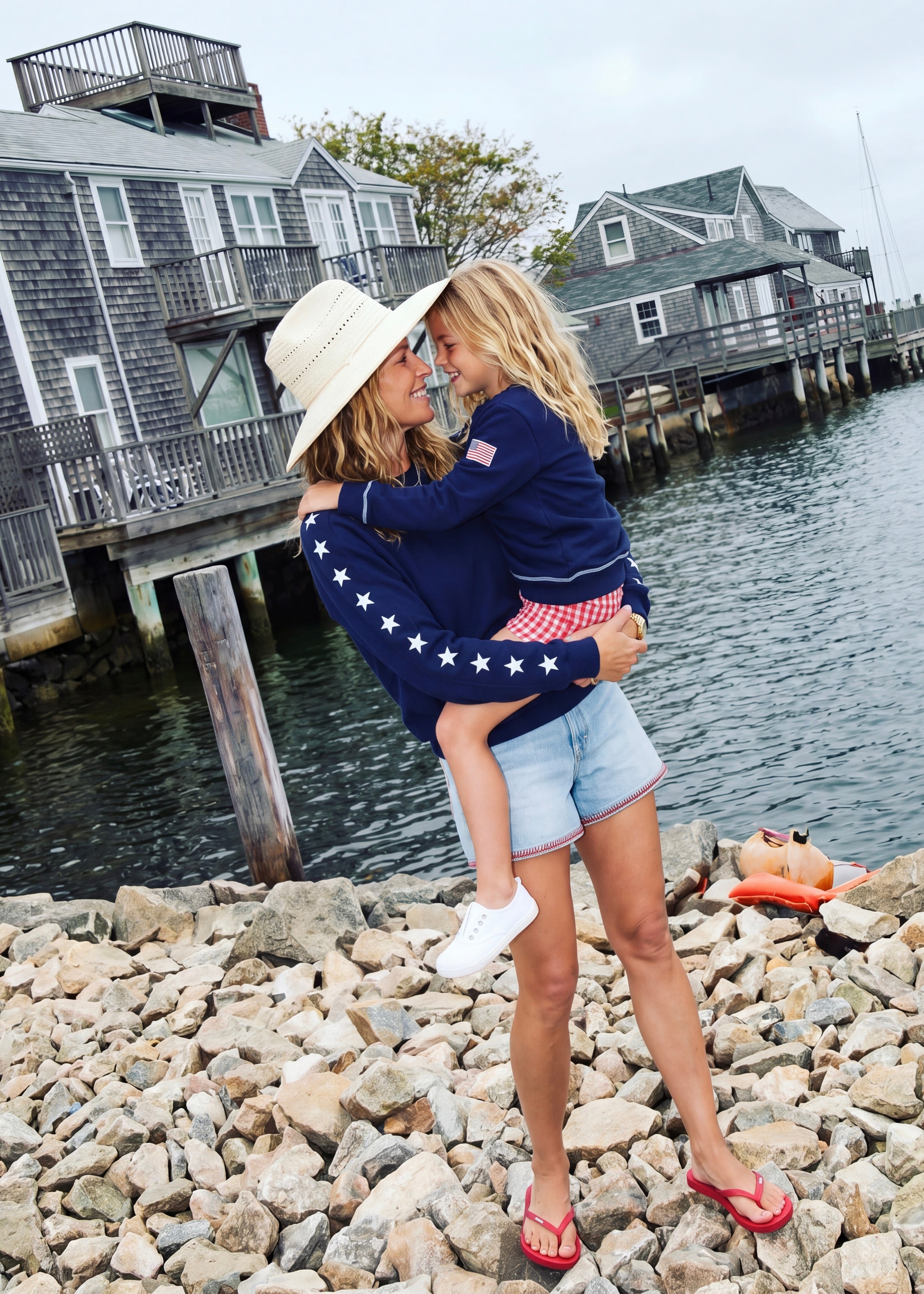 Kids Charley Sweatshirt in French Terry (Navy with American Flag