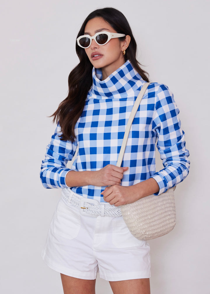 Park Slope Turtleneck in Terry Fleece (Blue Gingham)