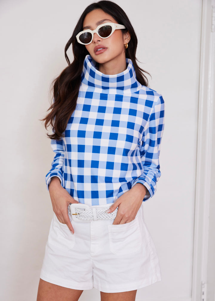Park Slope Turtleneck in Terry Fleece (Blue Gingham)