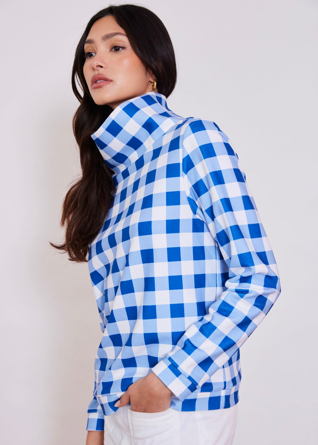 Park Slope Turtleneck in Terry Fleece (Blue Gingham)