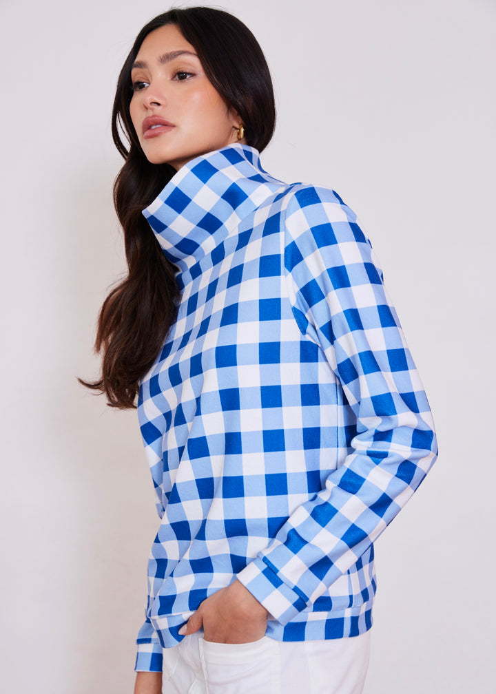 Park Slope Turtleneck in Terry Fleece (Blue Gingham)