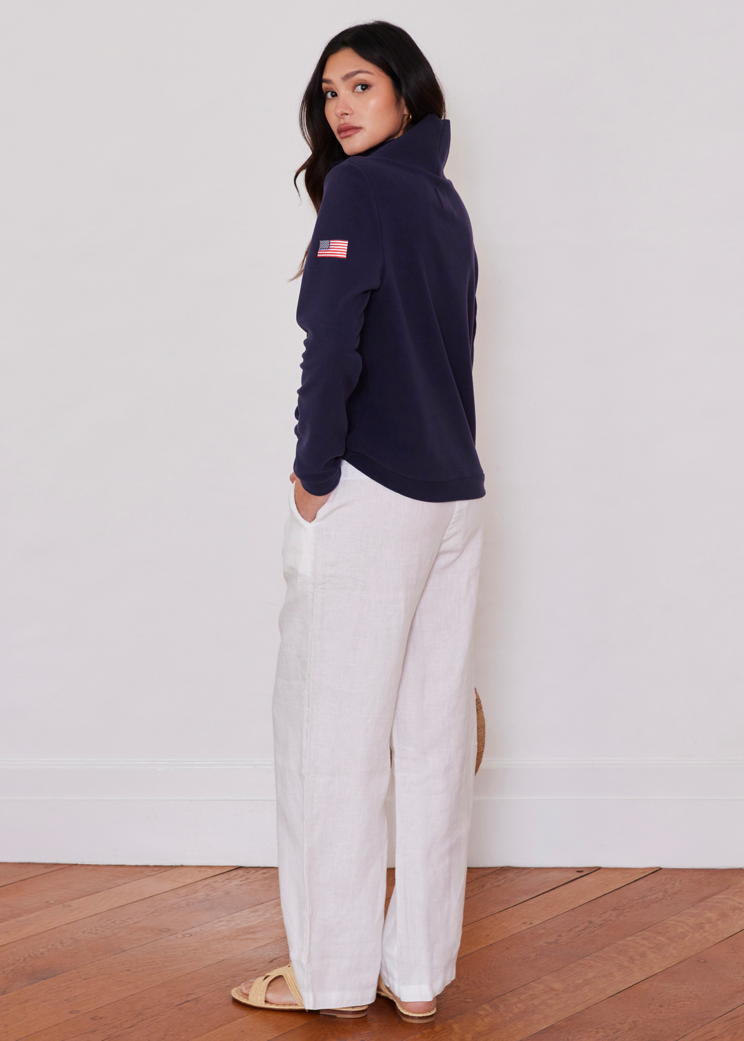 Park Slope Turtleneck in Terry Fleece (Navy with American Flag)