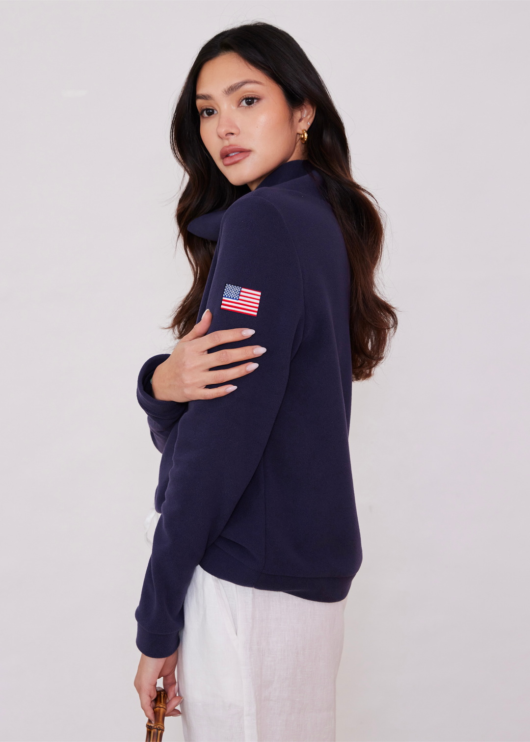 Park Slope Turtleneck in Terry Fleece (Navy with American Flag)