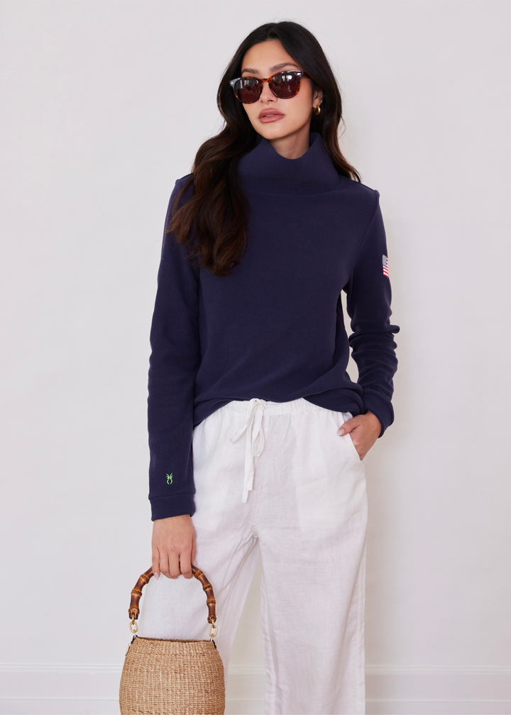 Park Slope Turtleneck in Terry Fleece (Navy with American Flag)