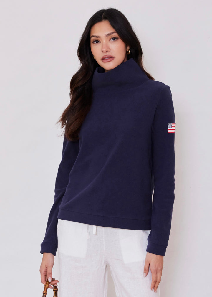 Park Slope Turtleneck in Terry Fleece (Navy with American Flag)