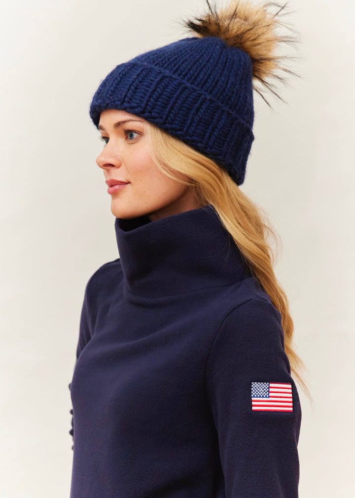 Park Slope Turtleneck in Vello Fleece (Navy with American Flag)