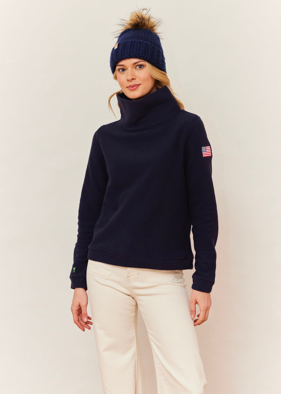 Park Slope Turtleneck in Vello Fleece (Navy with American Flag)