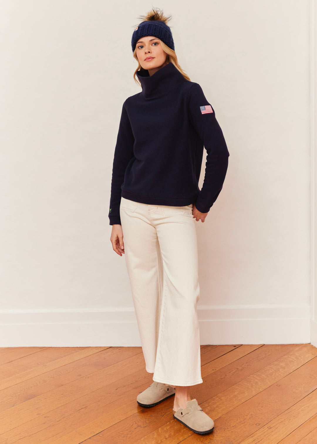 Park Slope Turtleneck in Vello Fleece (Navy with American Flag)