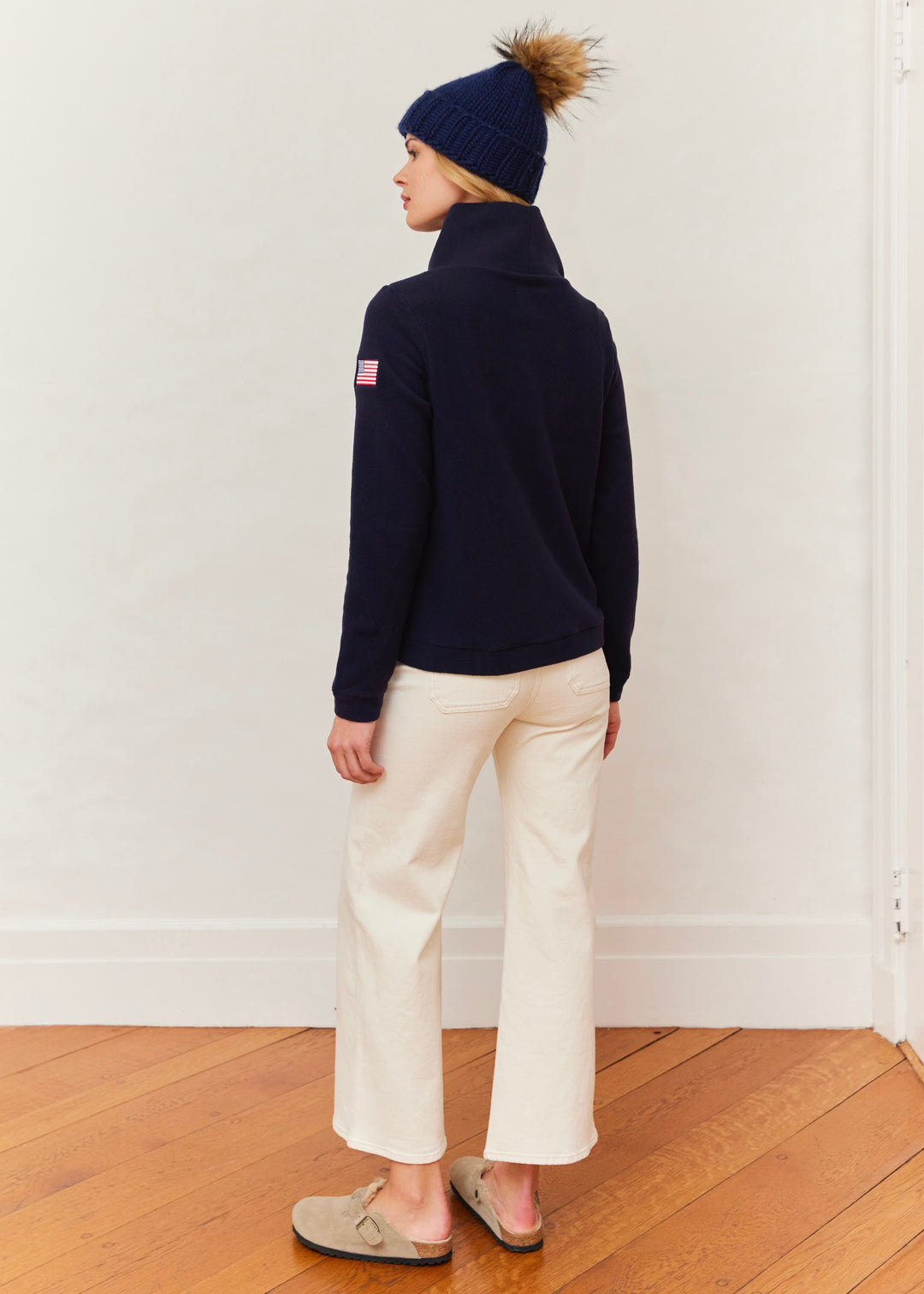 Park Slope Turtleneck in Vello Fleece (Navy with American Flag)