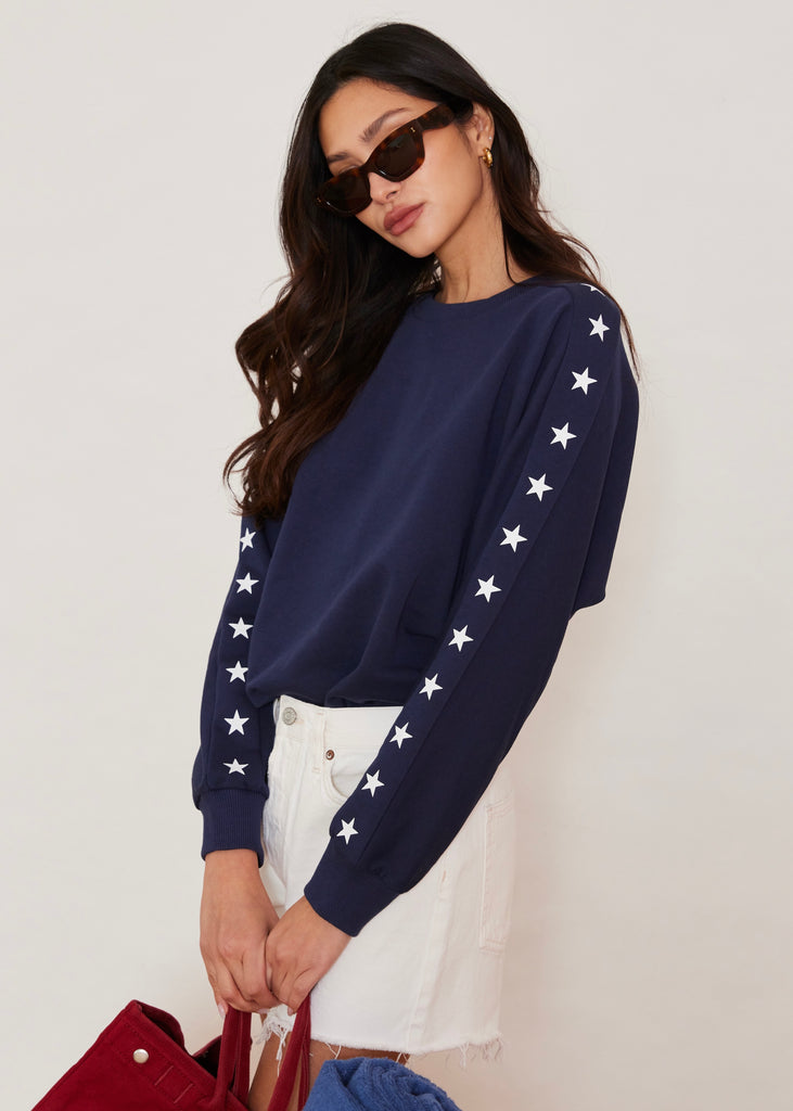 P'Town Pullover in French Terry (Navy with Placed Star Print