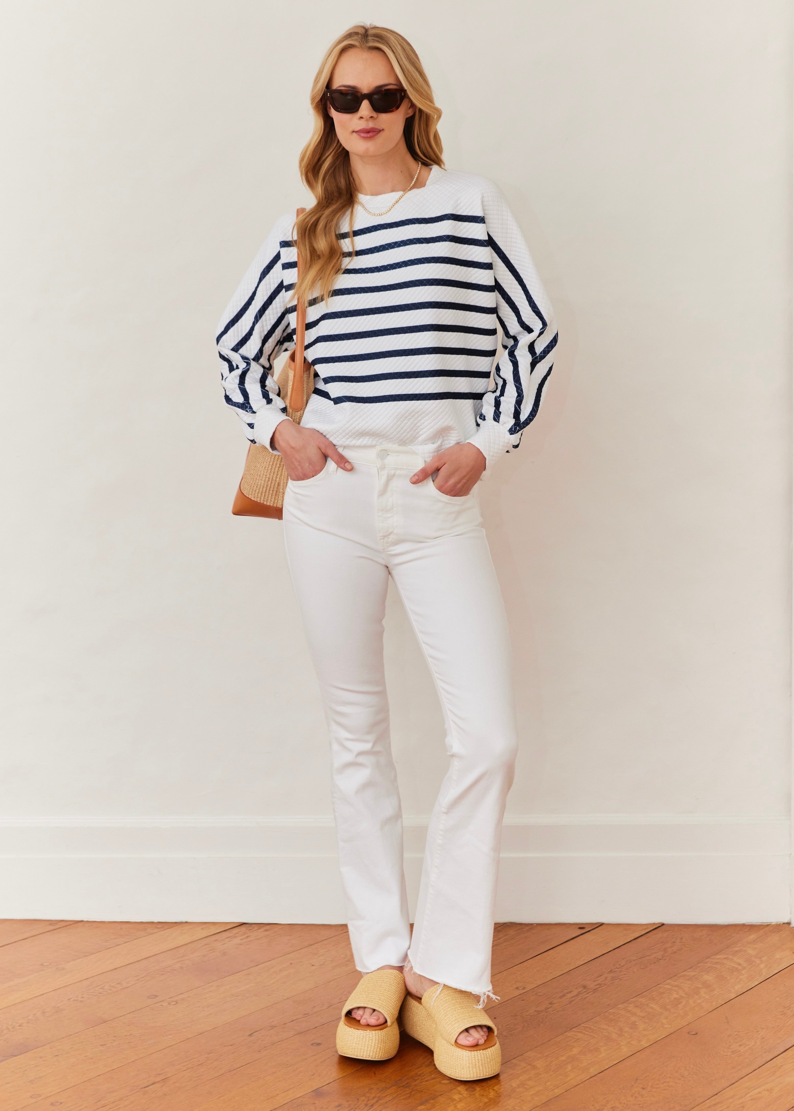 P'Town Pullover in Waffle (White/Navy Placed Stripe) – Dudley Stephens