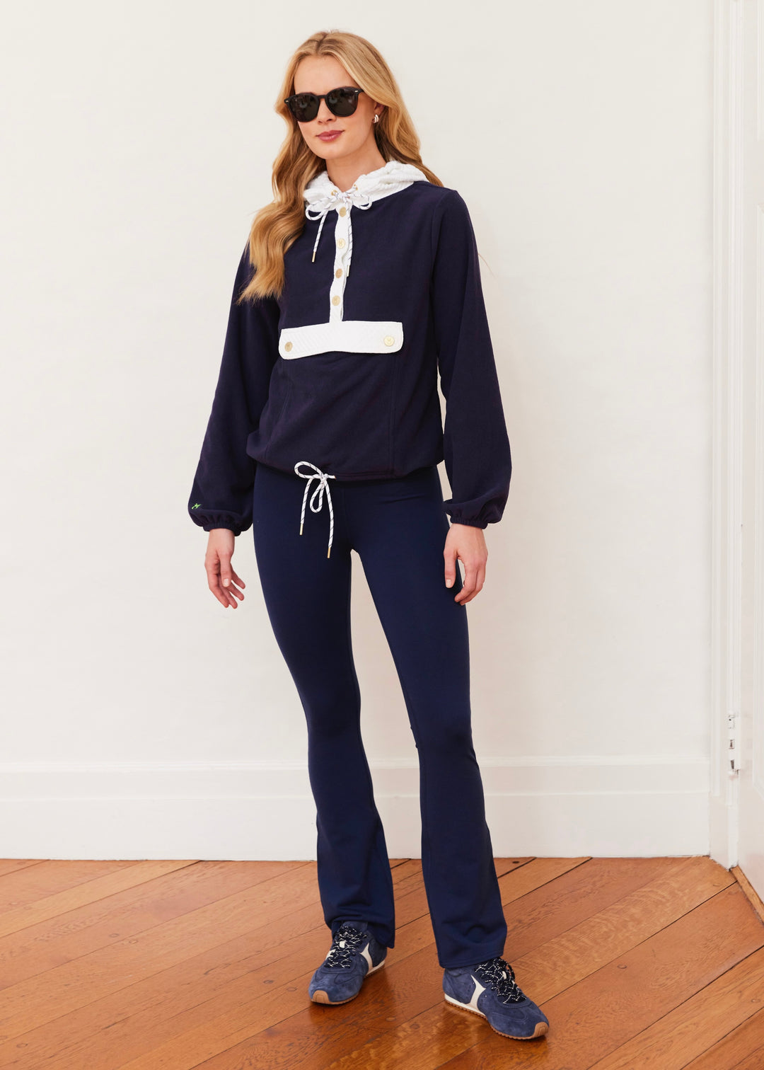 Riley Hoodie in Terry Fleece (Navy/White)