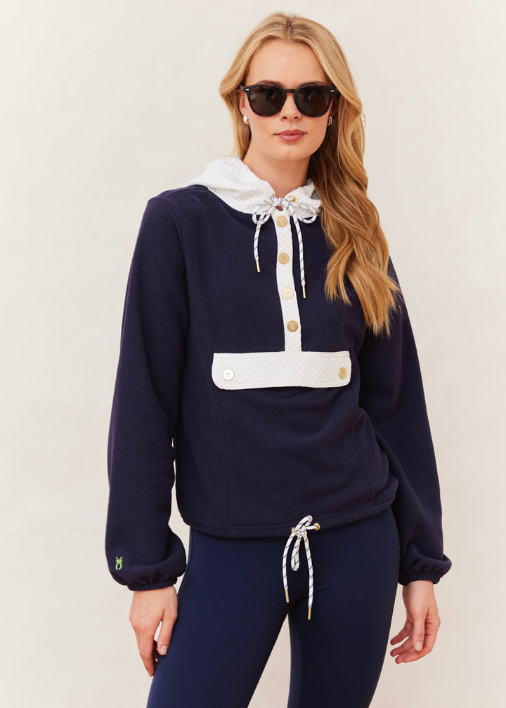 Riley Hoodie in Terry Fleece (Navy/White)