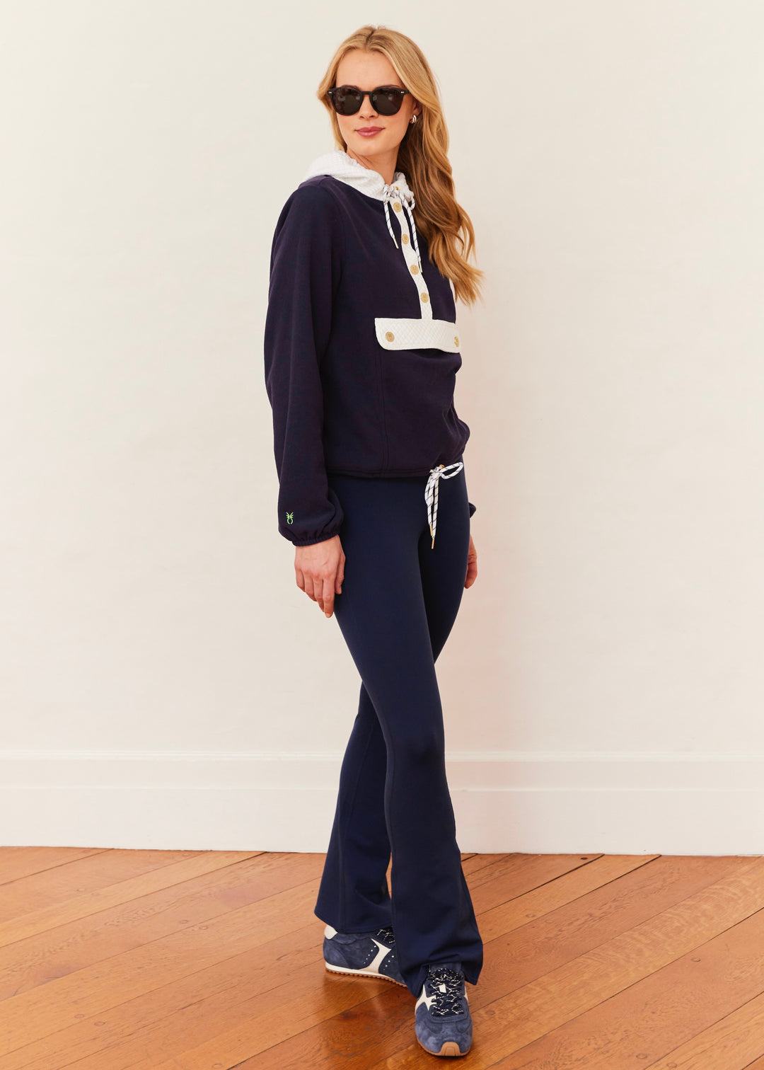 Riley Hoodie in Terry Fleece (Navy/White)