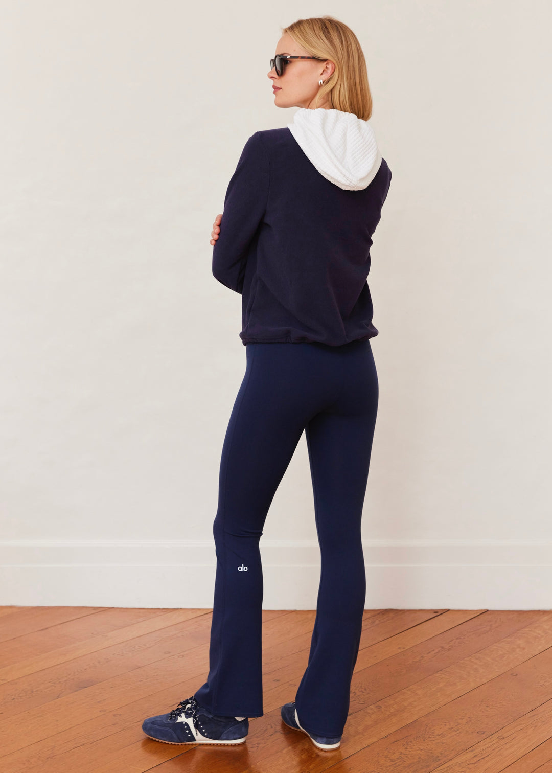 Riley Hoodie in Terry Fleece (Navy/White)