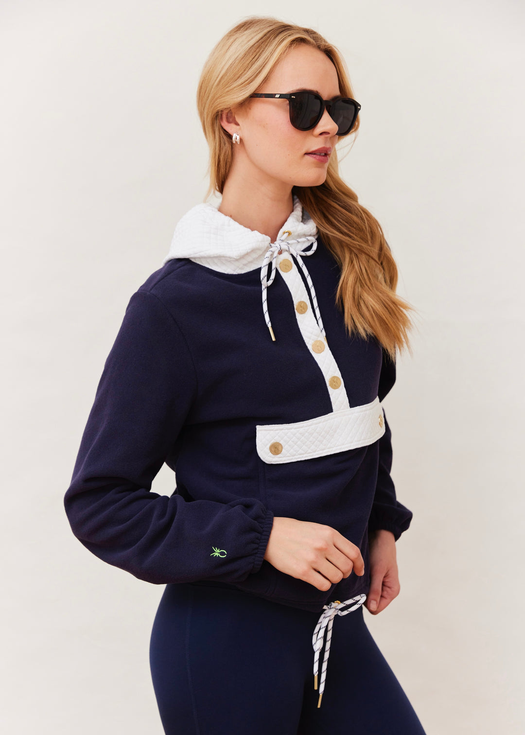Riley Hoodie in Terry Fleece (Navy/White)