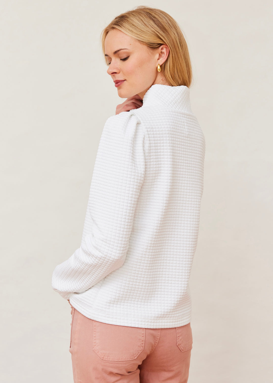 Sabrina Puff Sleeve Pullover in Waffle (White)