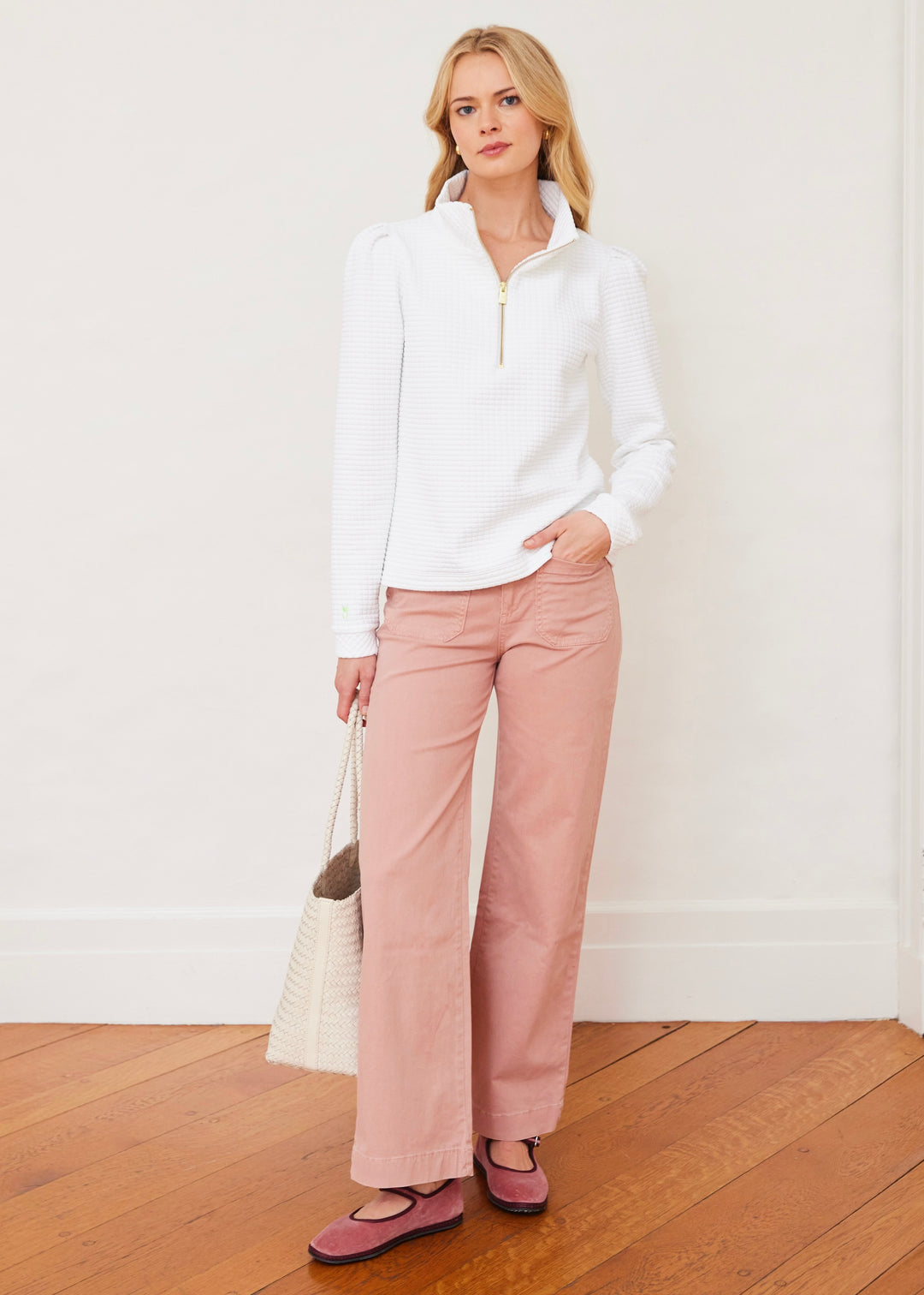 Sabrina Puff Sleeve Pullover in Waffle (White)