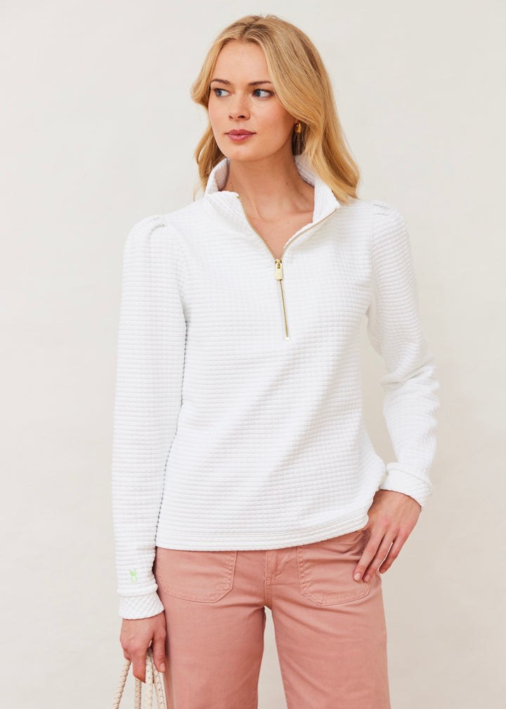 Sabrina Puff Sleeve Pullover in Waffle (White)