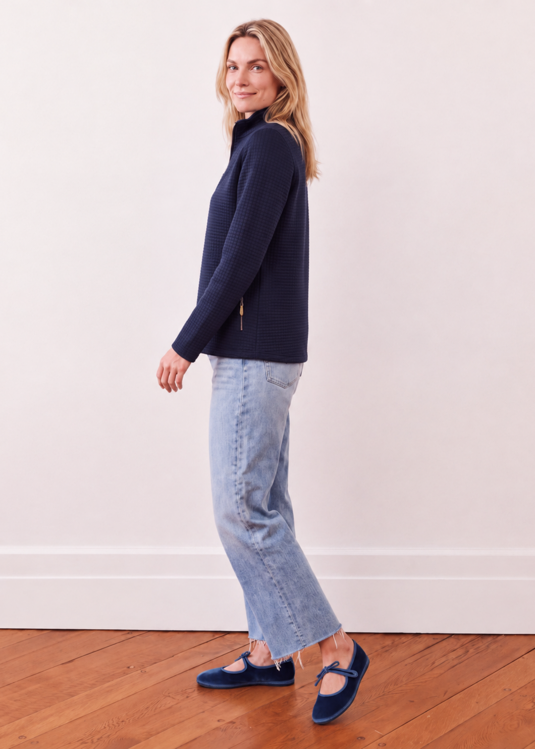Smith Point Pullover in Waffle (Navy)