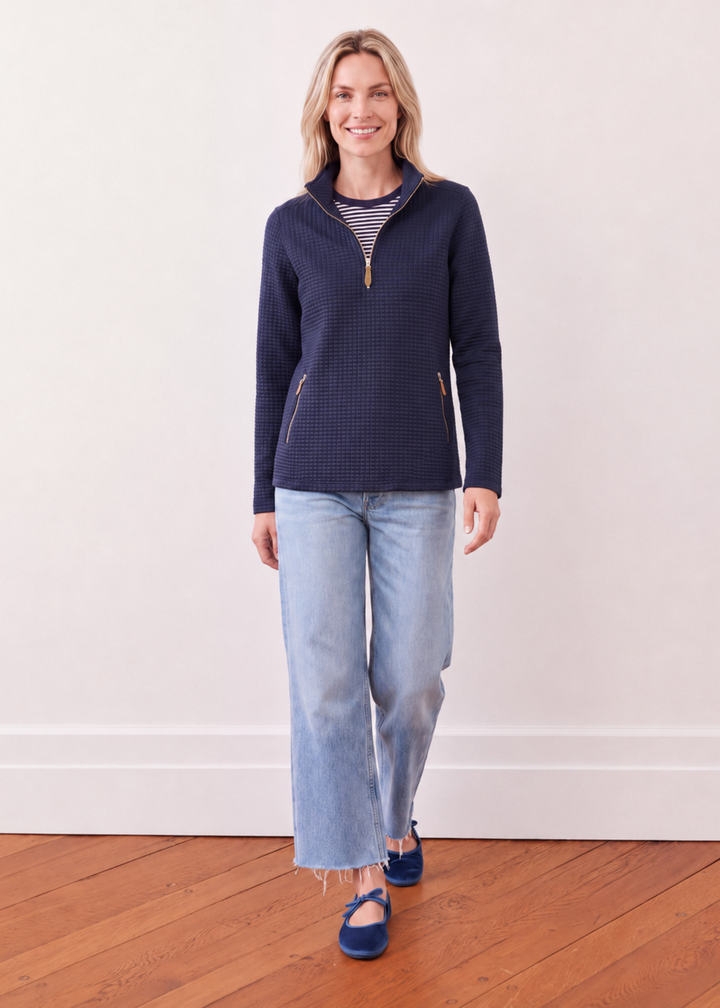 Smith Point Pullover in Waffle (Navy)