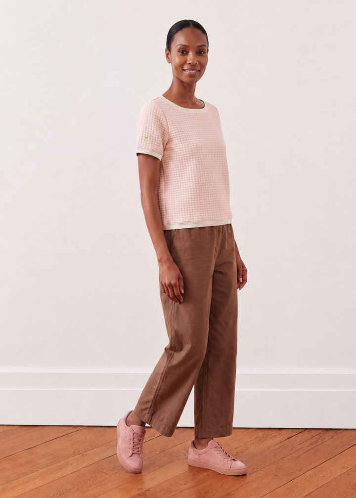 Surfside Ringer Tee in Waffle (Powder Blush)