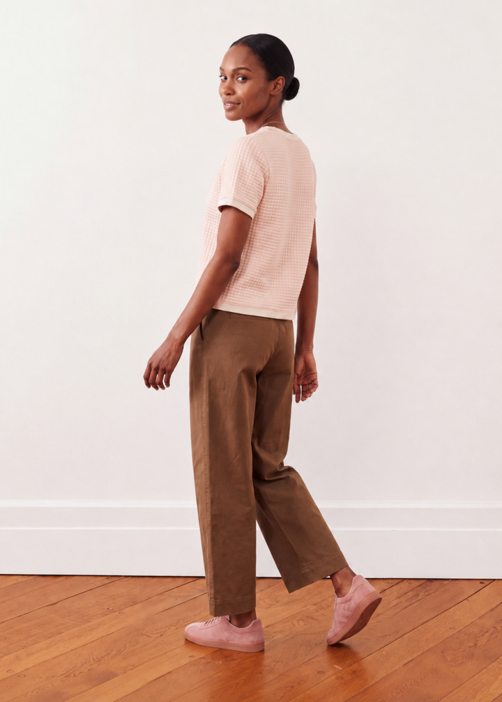 Surfside Ringer Tee in Waffle (Powder Blush)