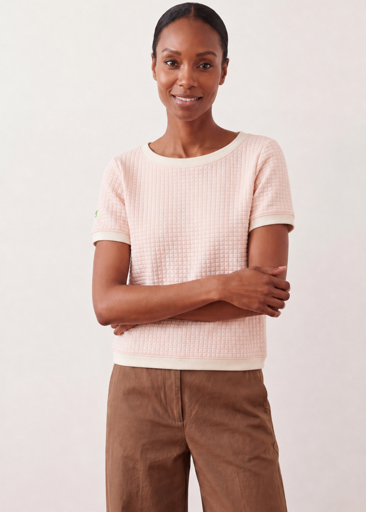Surfside Ringer Tee in Waffle (Powder Blush)