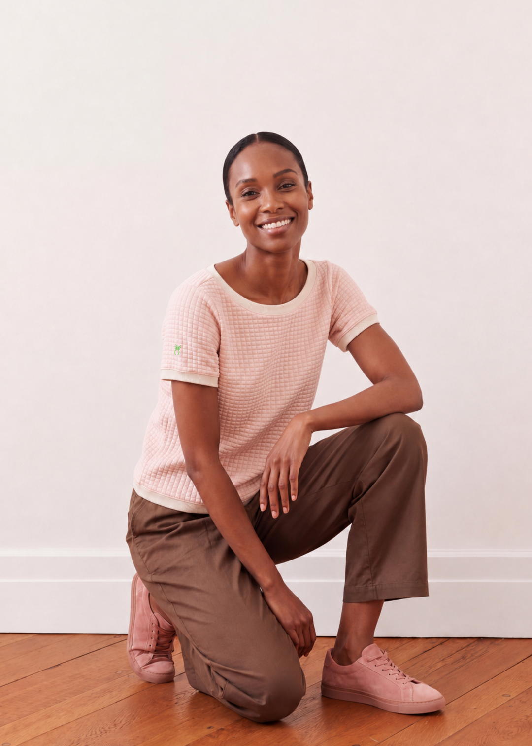 Surfside Ringer Tee in Waffle (Powder Blush)