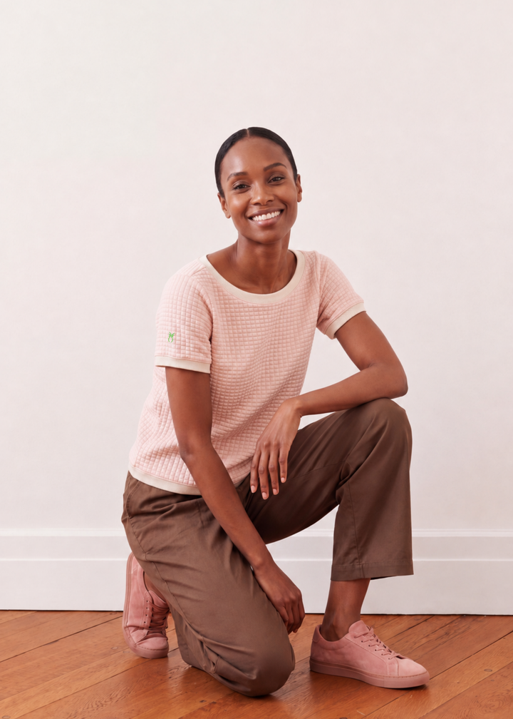 Surfside Ringer Tee in Waffle (Powder Blush)