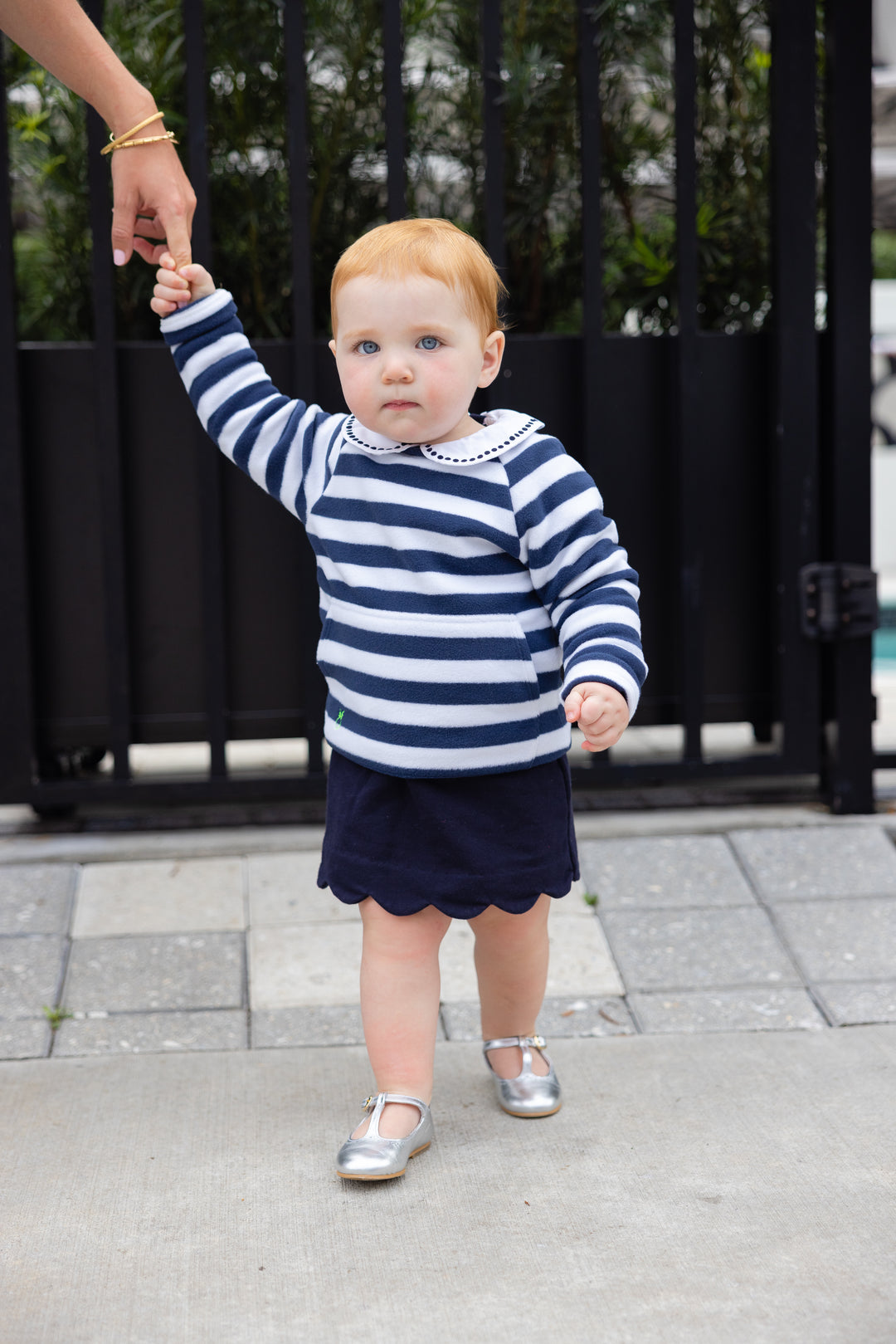 Toddler Crewneck in Striped Fleece (Navy / White)