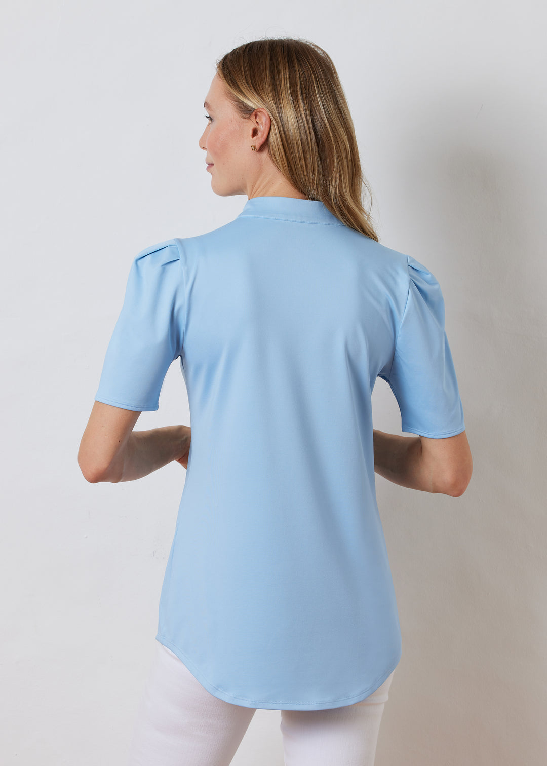 Parker Puff Sleeve Tunic in Luxe Stretch (Ice Blue)