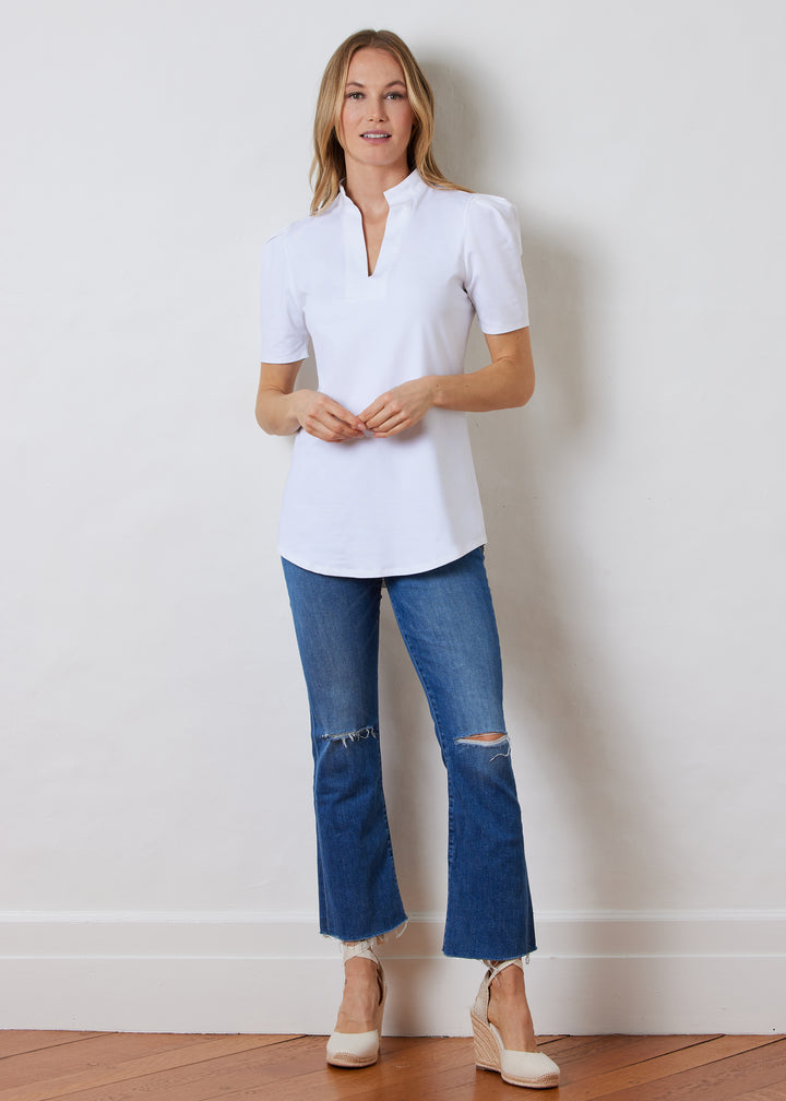 Parker Puff Sleeve Tunic in Repreve® Stretch (White)