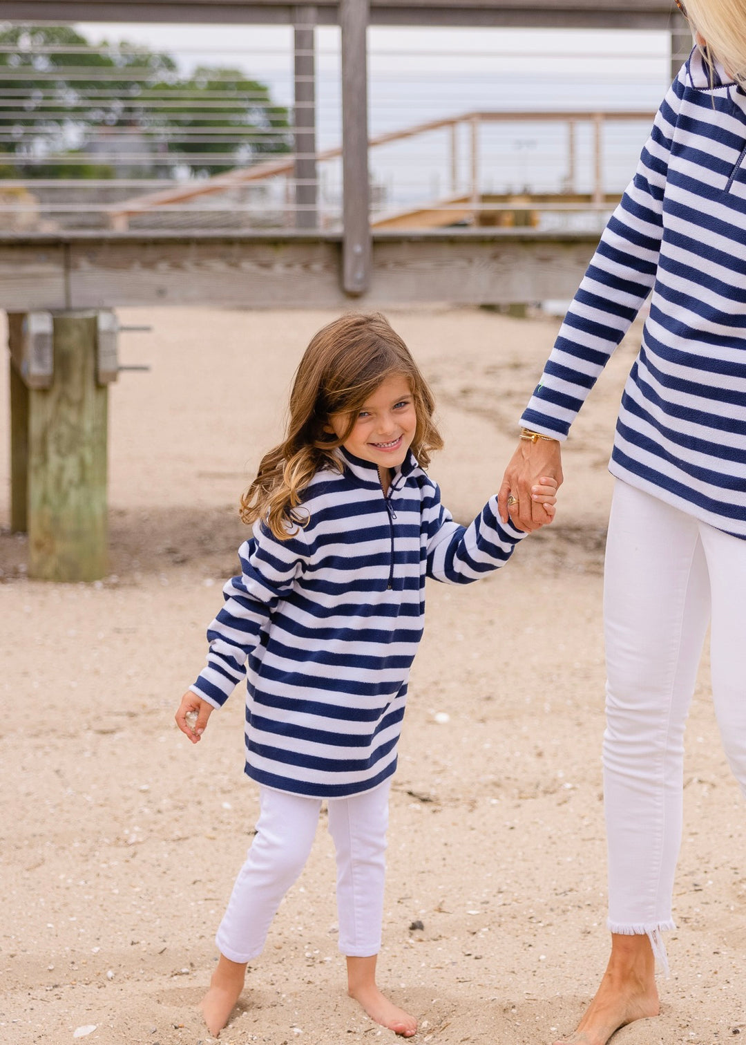 Kids Windabout Pullover in Striped Fleece (Navy / White)