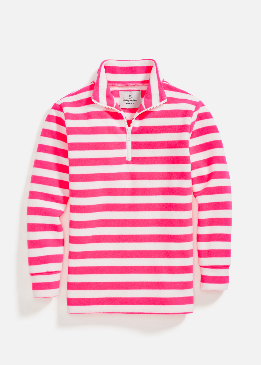 Kids Windabout Pullover in Striped Fleece (Neon Pink / White)