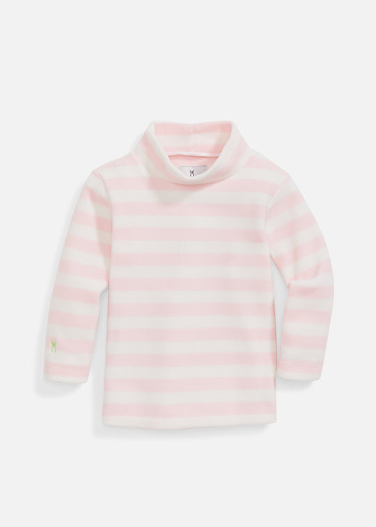 Toddler Turtleneck in Striped Fleece (Pink/White)