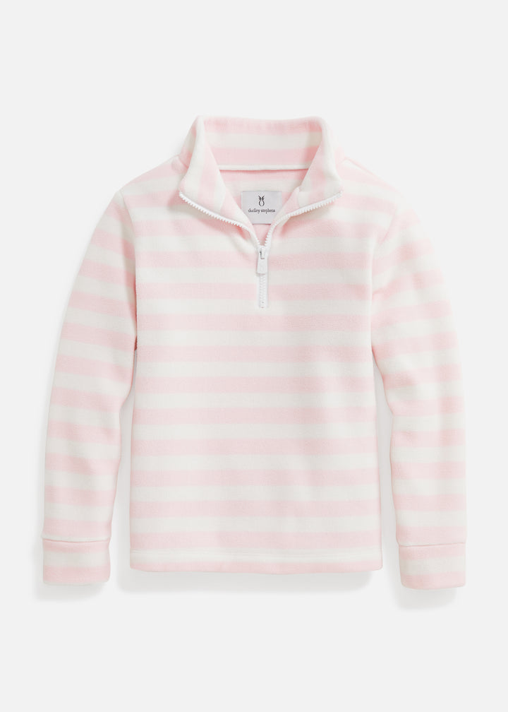 Kids Windabout Pullover in Striped Fleece (Pink / White)